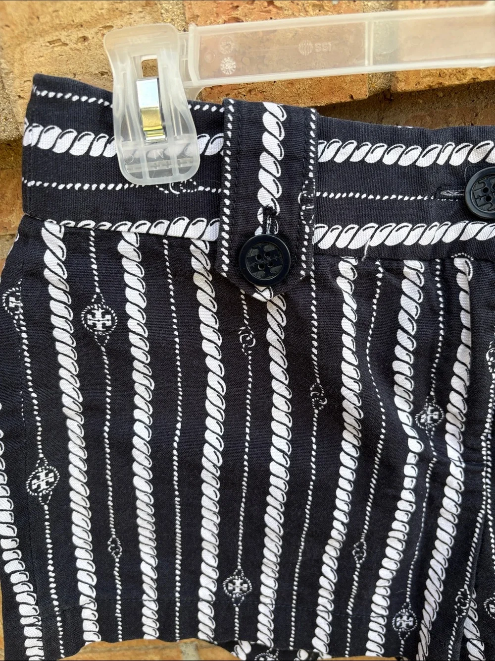 Tory Burch Black & White Rope-Print High Waist Shorts